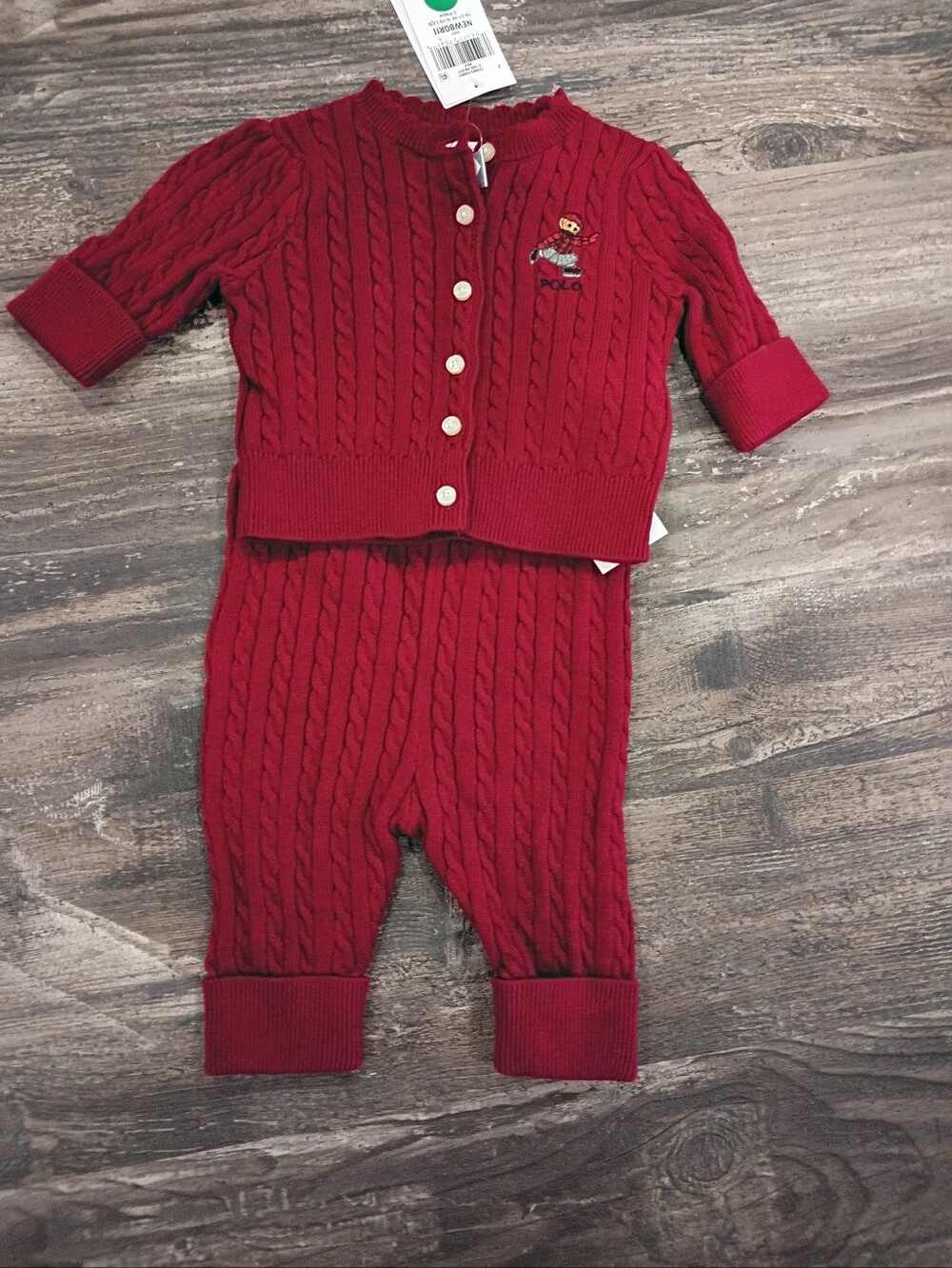 Ralph Lauren Red Cable-Knit 2 Piece Set- Newborn Baby Girl New